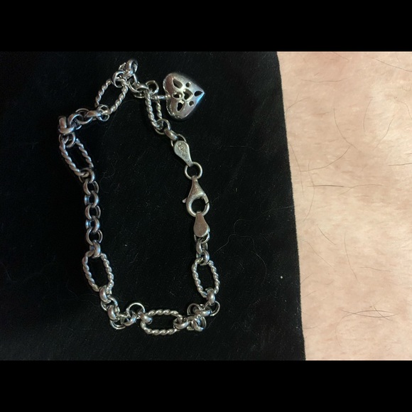 - Estate 14k wh gold chain link bracelet w heart - Picture 2 of 8